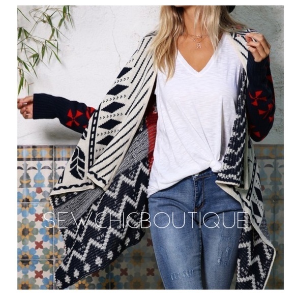 Tribal Pattern Open Front Midi Cardigan - Picture 5 of 8